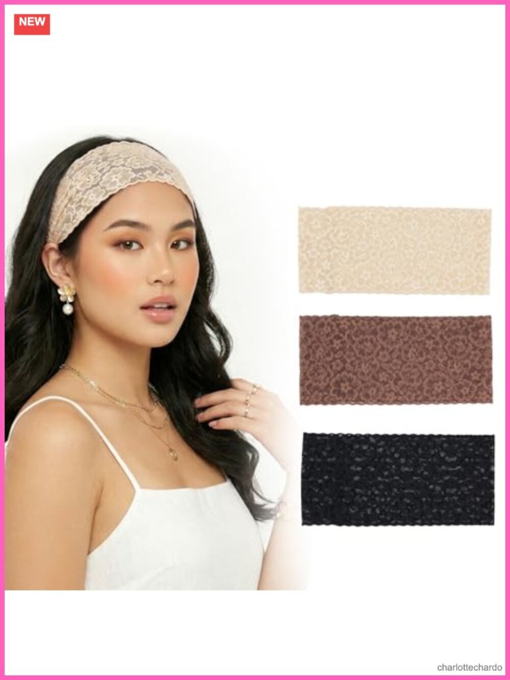 Floral Lace Headbands 3 Pack Breathable Elastic Hair Accessories